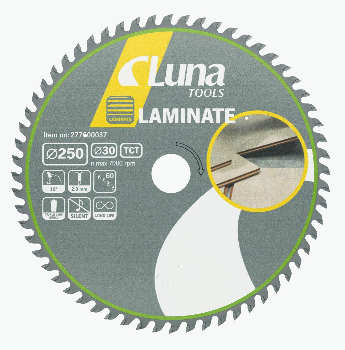 Luna Laminat cirkelsågklinga 250 mm med 60 trapetsslipade hårdmetalltänder