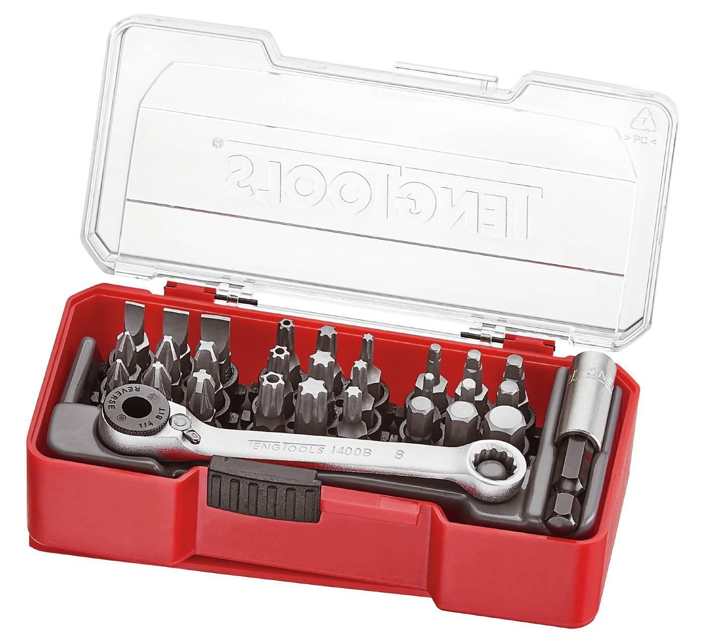 Teng Tools TJ1429 bitssats med 29 delar i plastetui med transparent lock