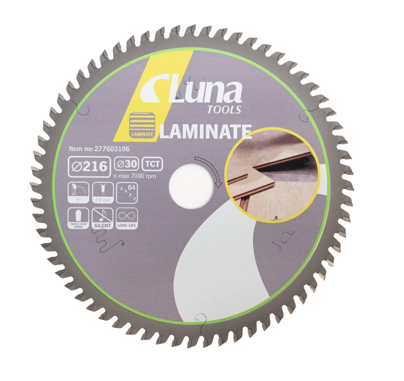 Luna Laminat cirkelsågklinga 216 mm med 64 trapetsslipade hårdmetalltänder