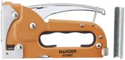 Harden manuell häftpistol med orange metallhus och klammer