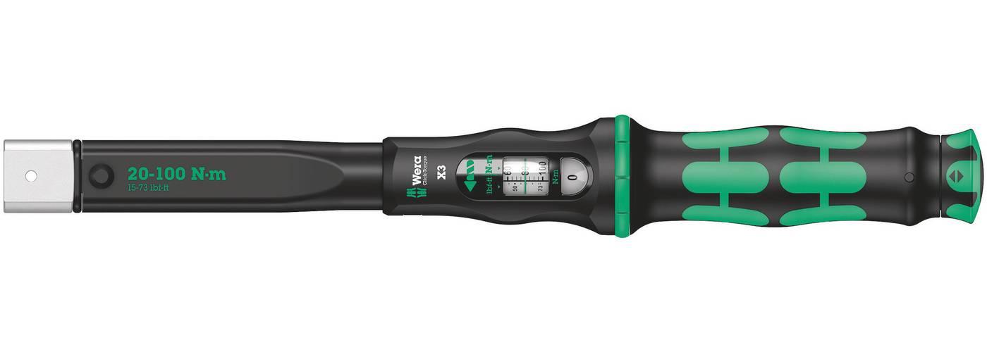 Wera klickmomentnyckel X1–X6 med grönsvart handtag och insticksfäste
