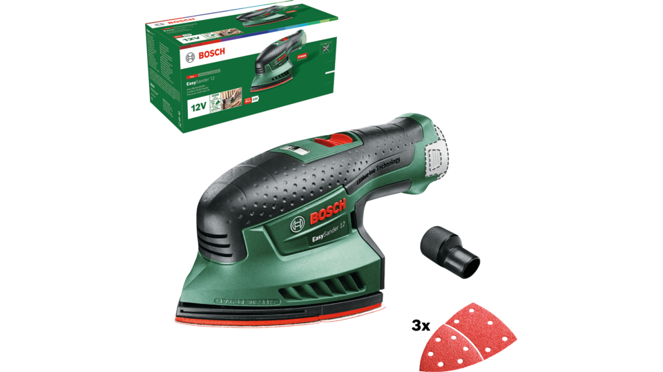 Bosch EasySander 12 sladdlös multislip med dammadapter och tre trekantiga slippapper