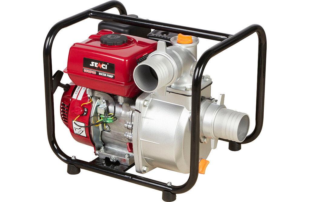 Senci SCWP80 bensindriven vattenpump med 3-tumsanslutningar i skyddande metallram